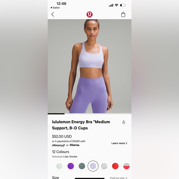 Lilac Lululemon Energy Bra - Picture 4 of 5